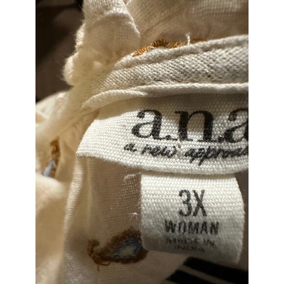 A.N.A. Embroidered Pintuck Blouse, Linen Cotton Blend, Plus Size 3XL - Picture 4 of 6